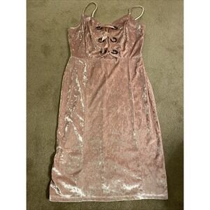 PROJECT RUNWAY BLUSH PINK‎ CRUSHED VELVET  MIDI DRESS SPAGHETTI STRAPS SIZE L